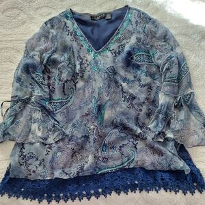 Elegant Paisley Blouse with Lace Trim